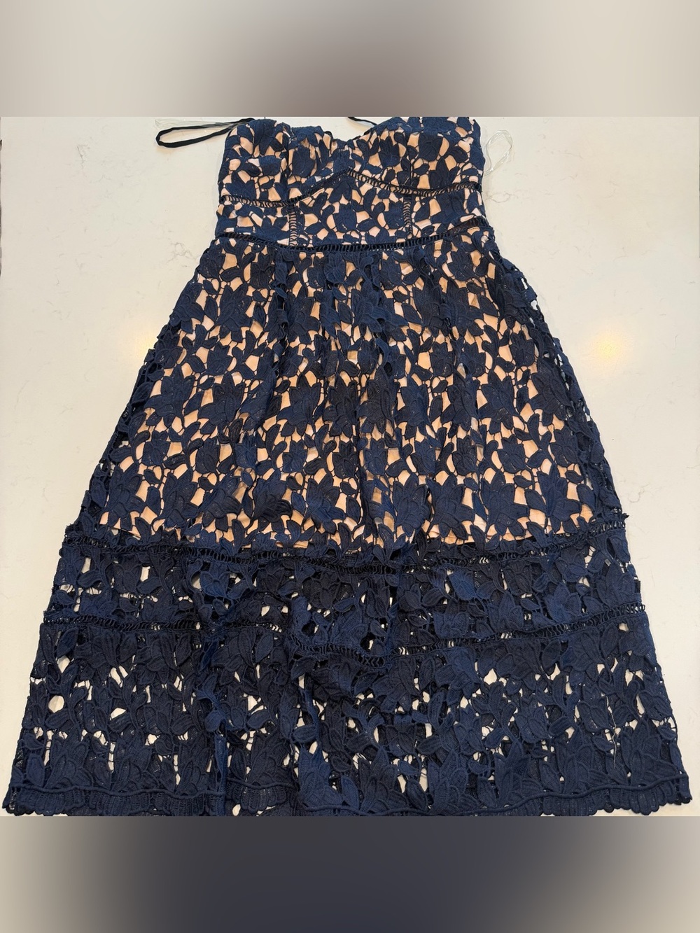 Just Me Navy Lace Dress with Nude Lining